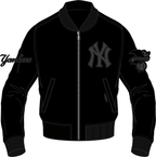 Men's New York Yankees Blackout Leather Varsity Jacket - Famous | Online Store
