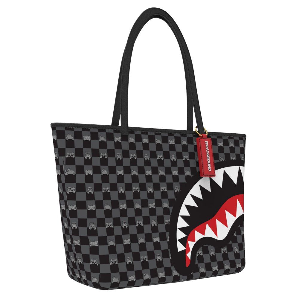 Gray Peeking Character Check Tote Bag
