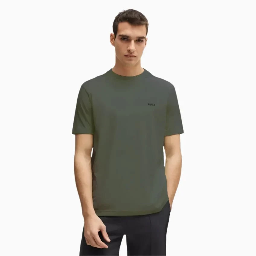 Camiseta de hombre de algodón elástico de corte regular con logo en contraste