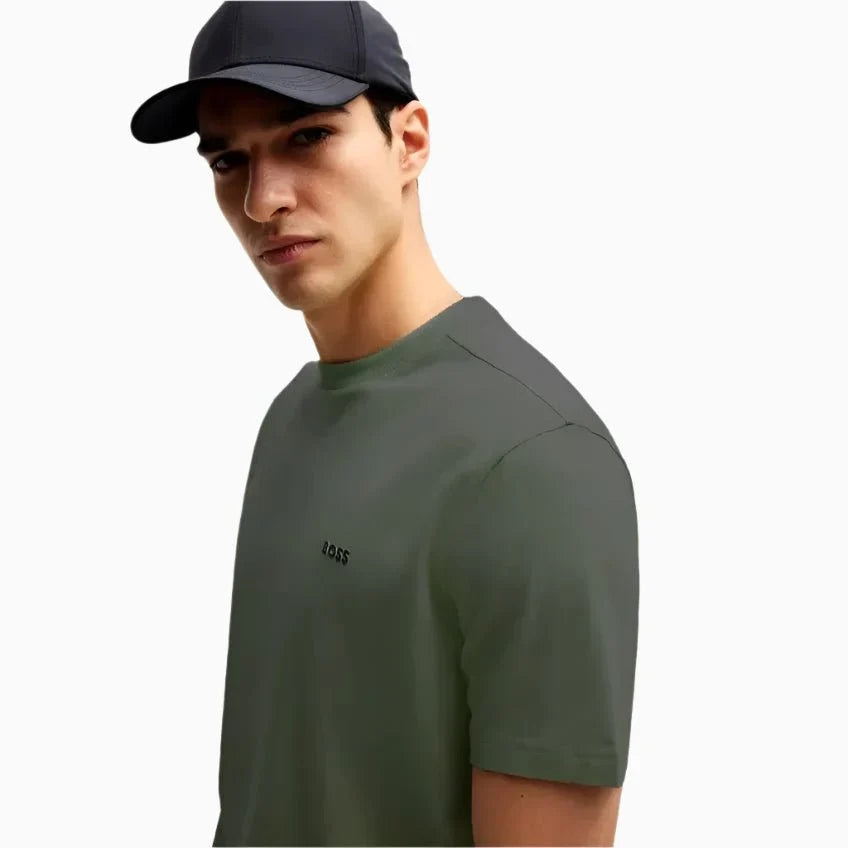 Camiseta de hombre de algodón elástico de corte regular con logo en contraste