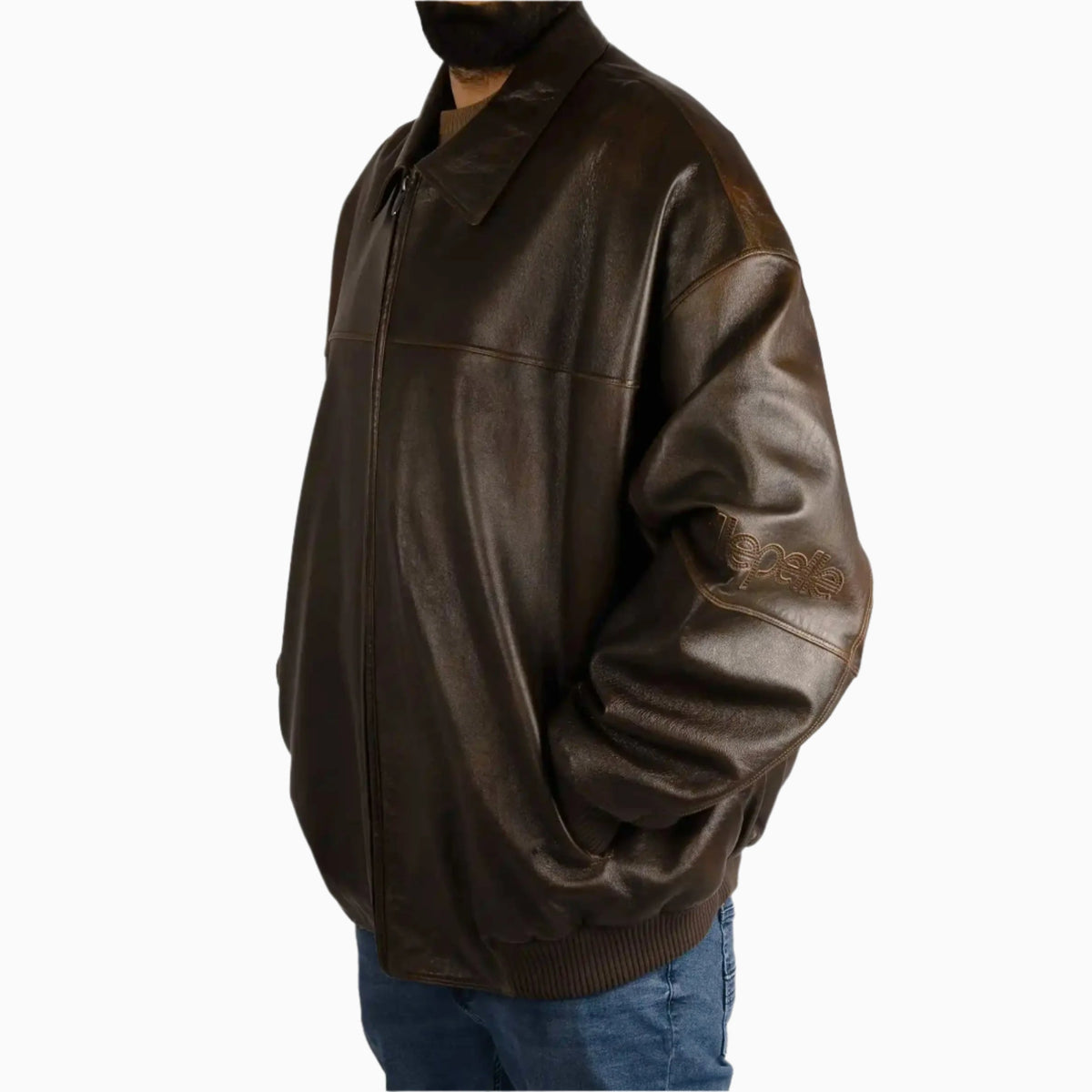 Blouson en cuir vieilli poncé pour homme