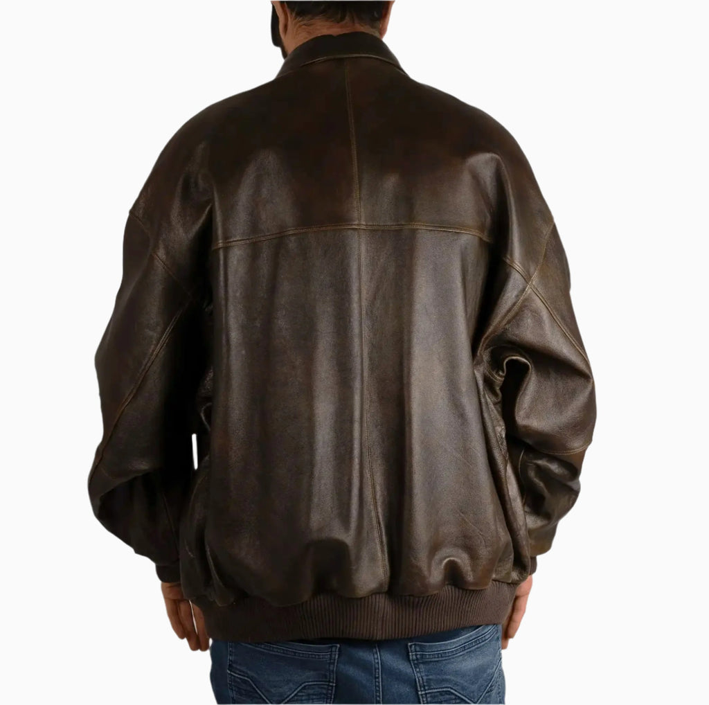 Blouson en cuir vieilli poncé pour homme