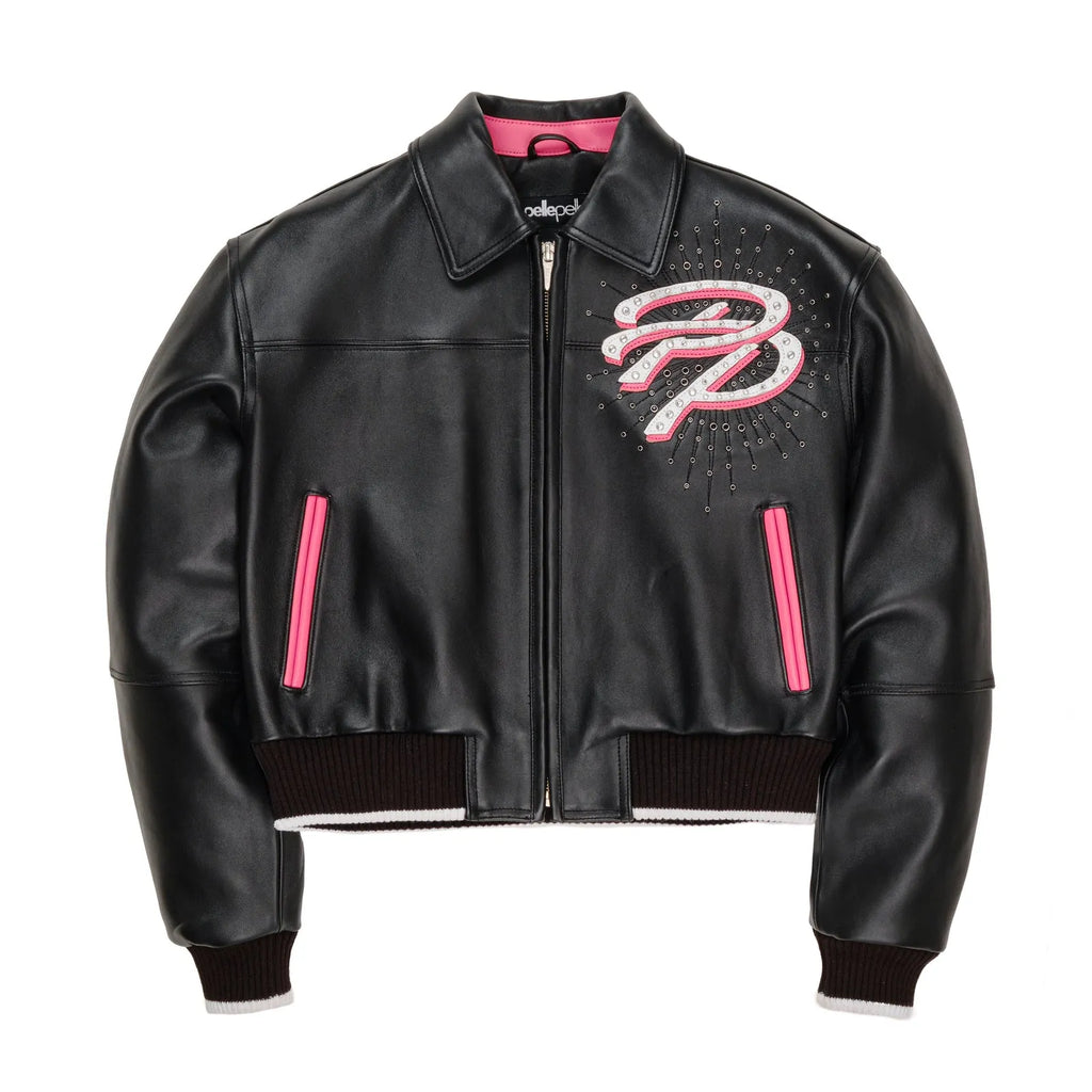 Blouson court en cuir « Greatest Of All Time » pour femme