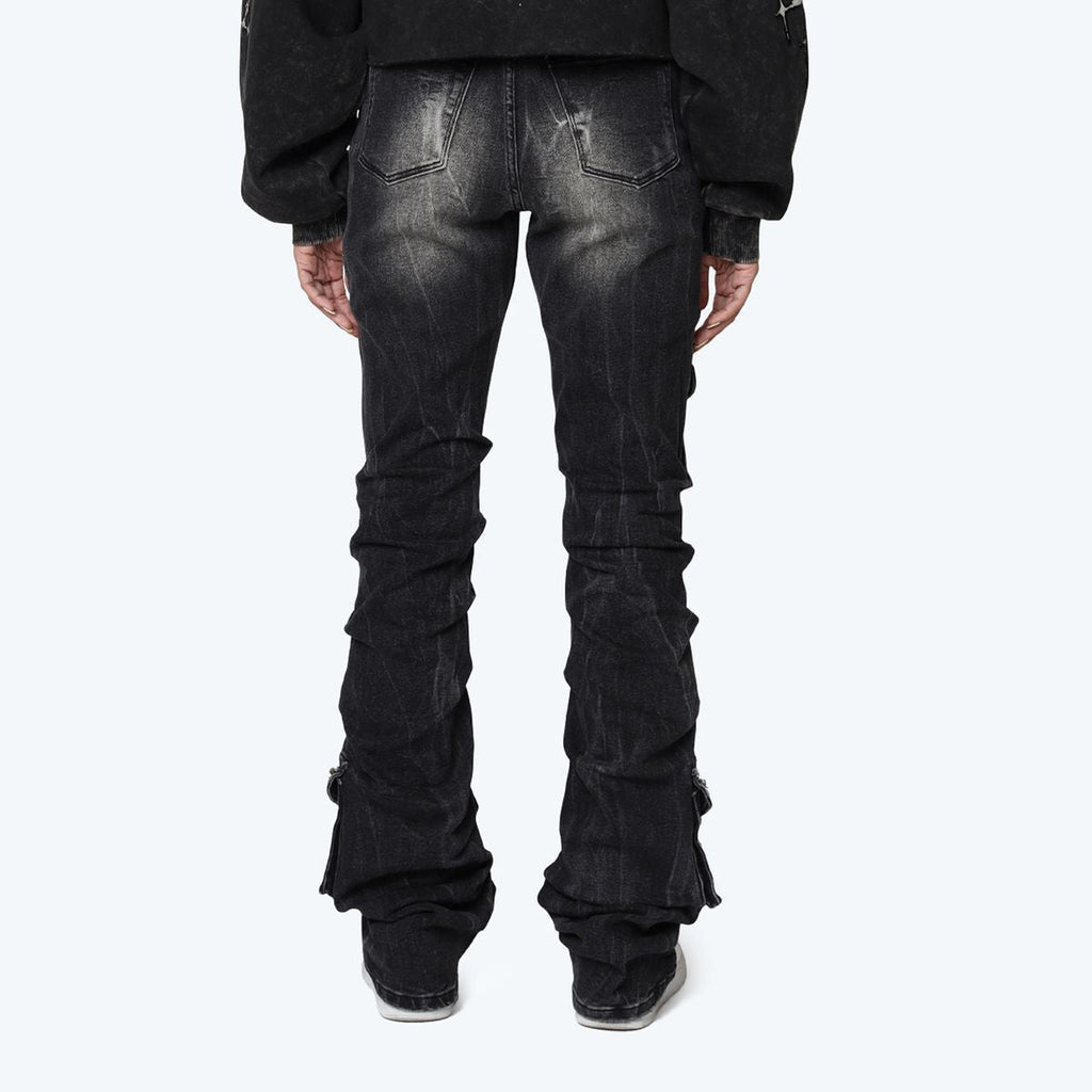 Jean empilé taille haute avec strass pour femme