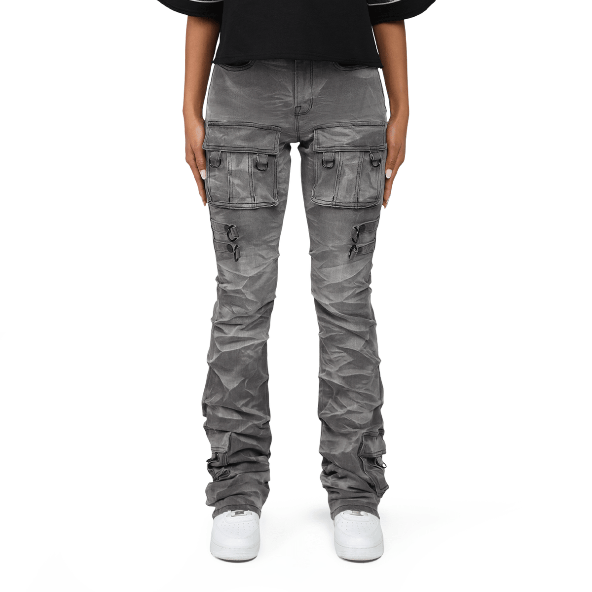 Women's High Rise Rhinestone Stacked Jeans Pant