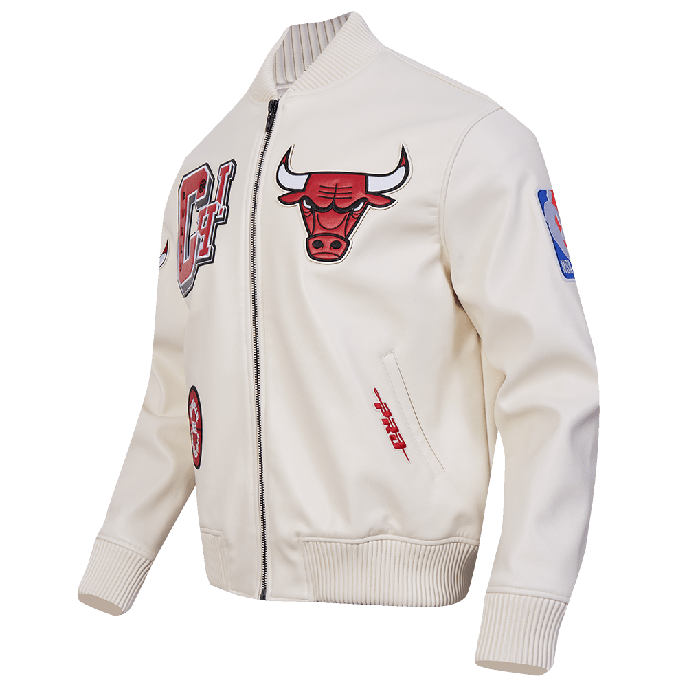 Chaqueta universitaria de cuero de los Chicago Bulls de la NBA para hombre