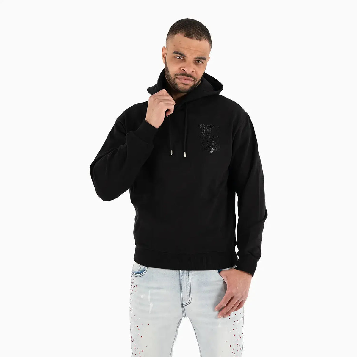 Men's B Logo Rhinestone Pull Over Hoodie