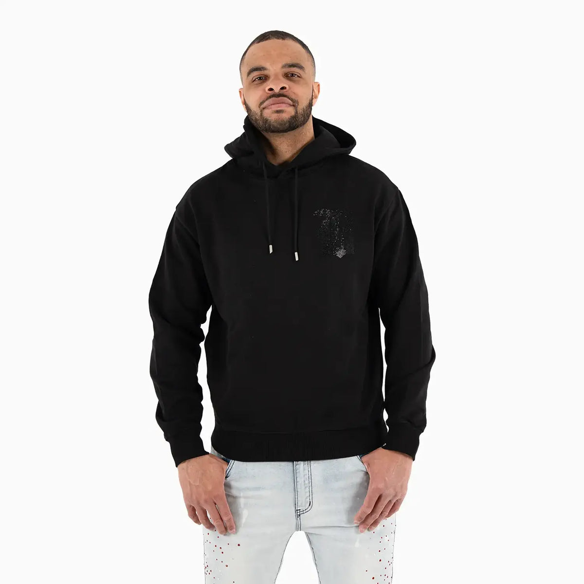 Men's B Logo Rhinestone Pull Over Hoodie