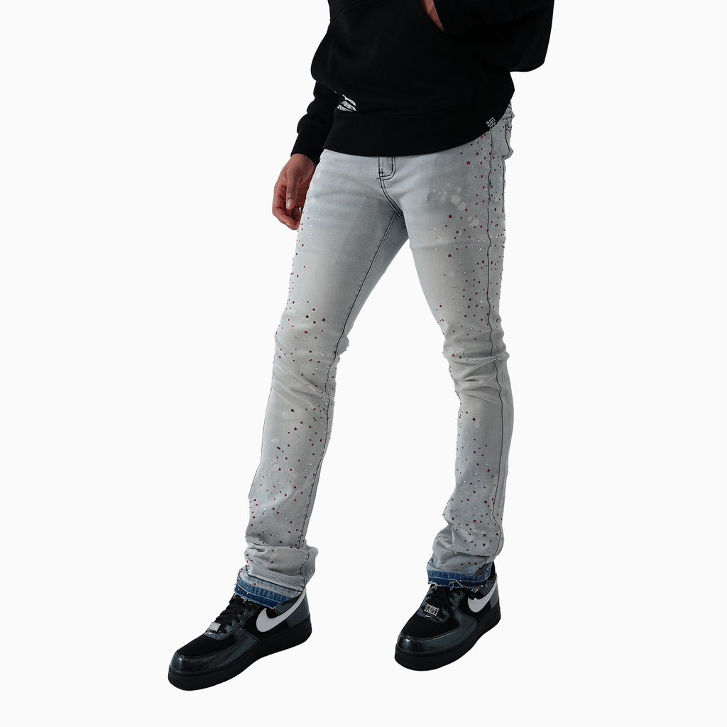 Pantalon en jean délavé pour homme avec pierres noires