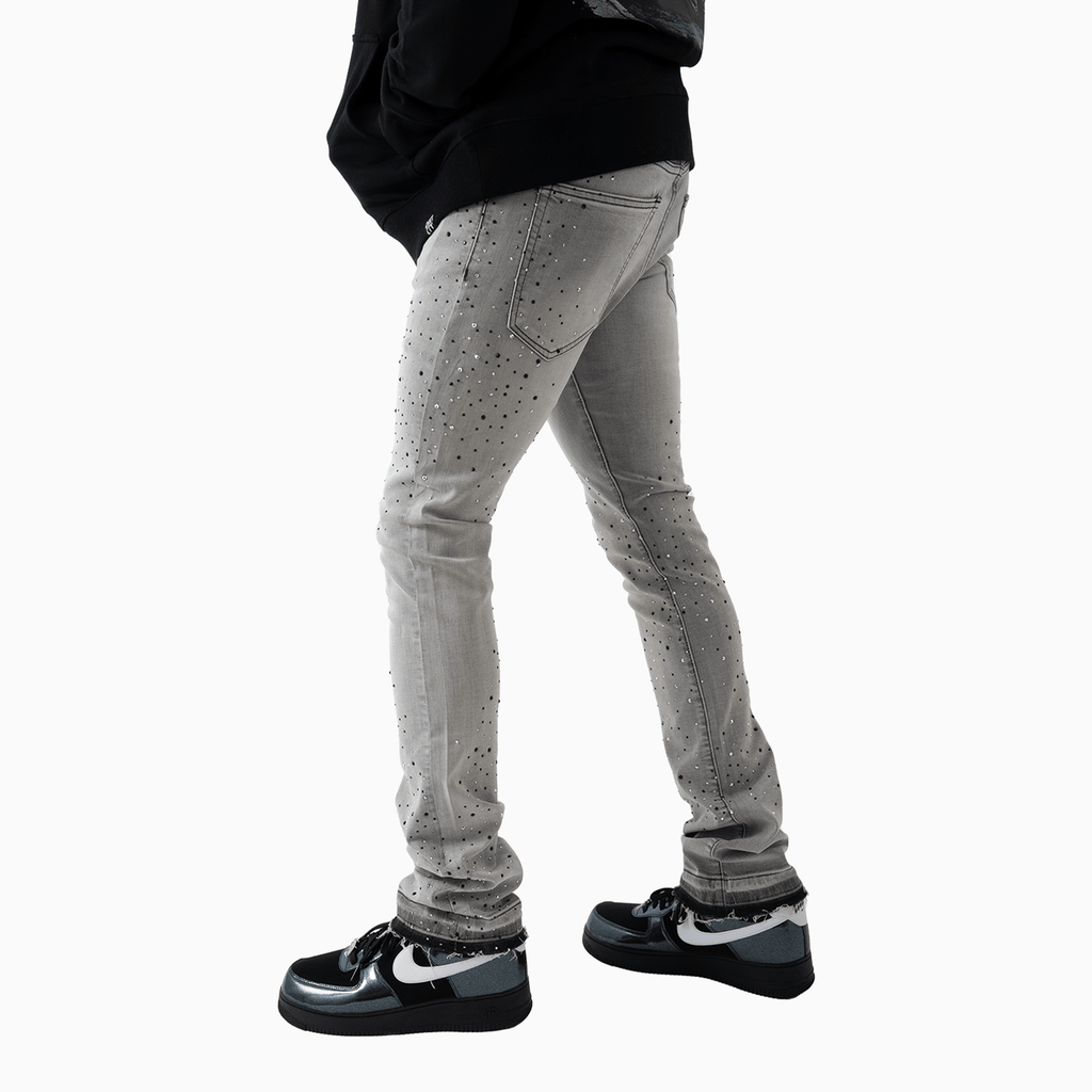 Pantalon en jean délavé pour homme avec pierres noires