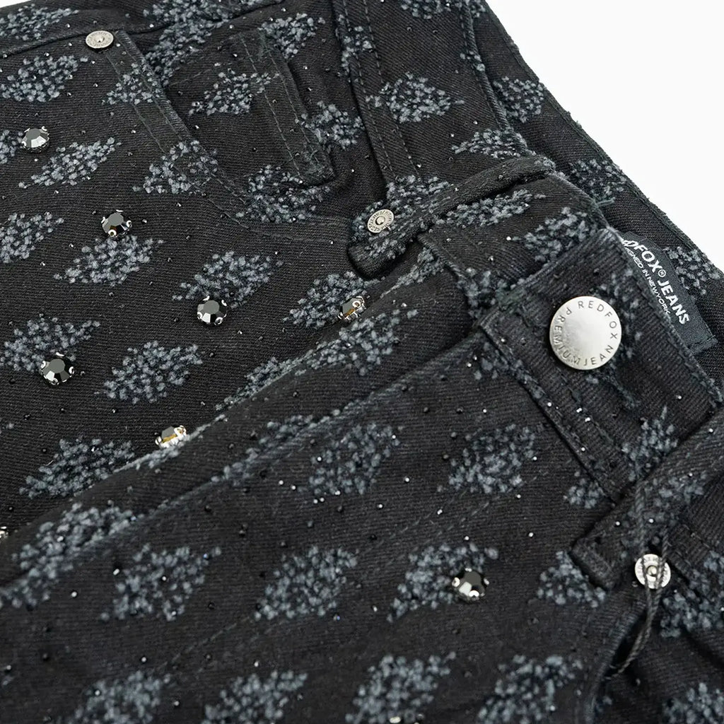 Pantalon en jean pour femme orné de strass King superposés