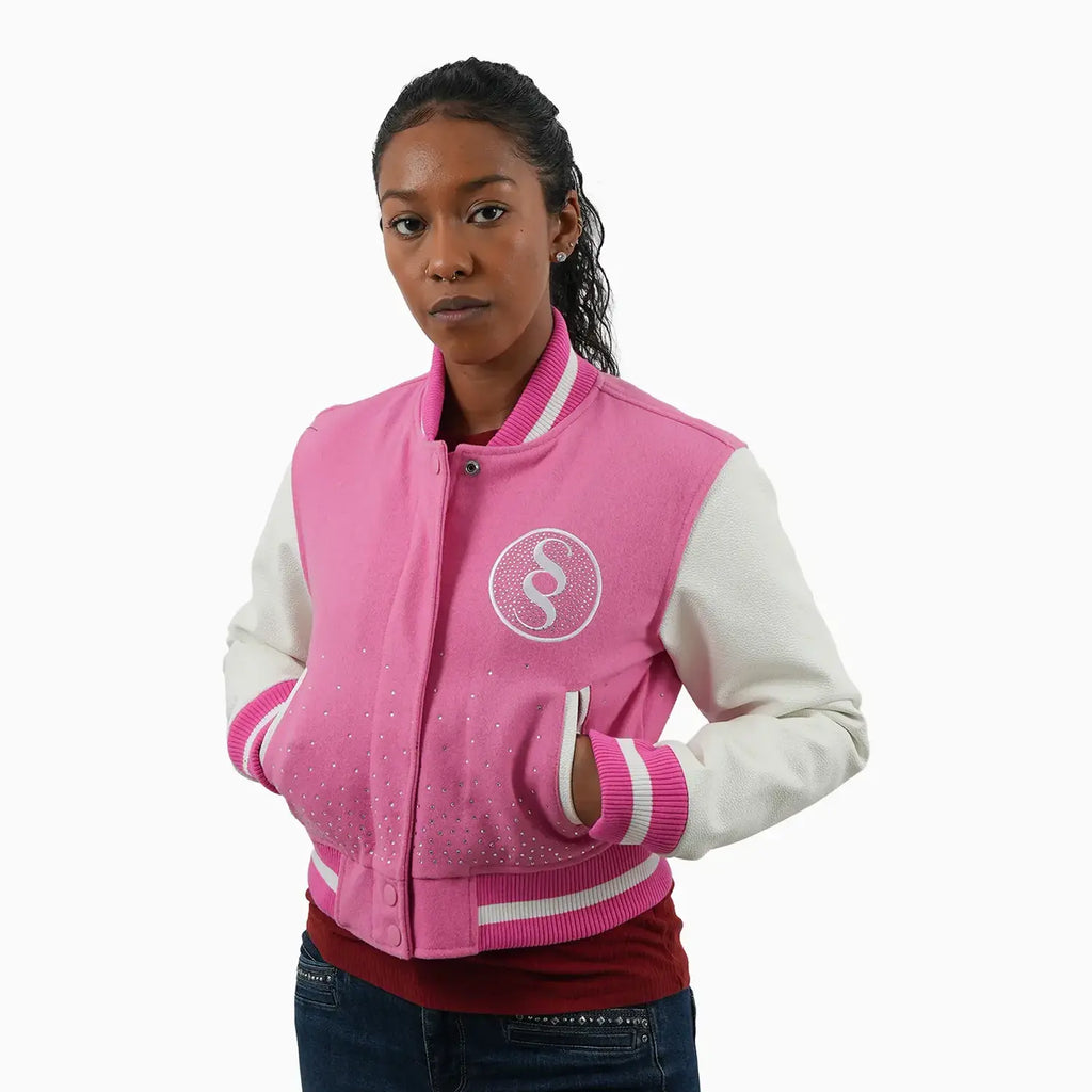 Chaqueta universitaria de lana con cresta imperial para mujer