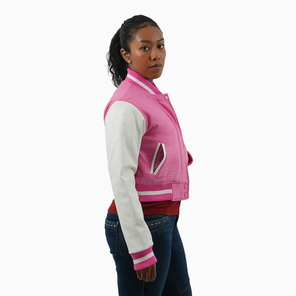 Chaqueta universitaria de lana con cresta imperial para mujer