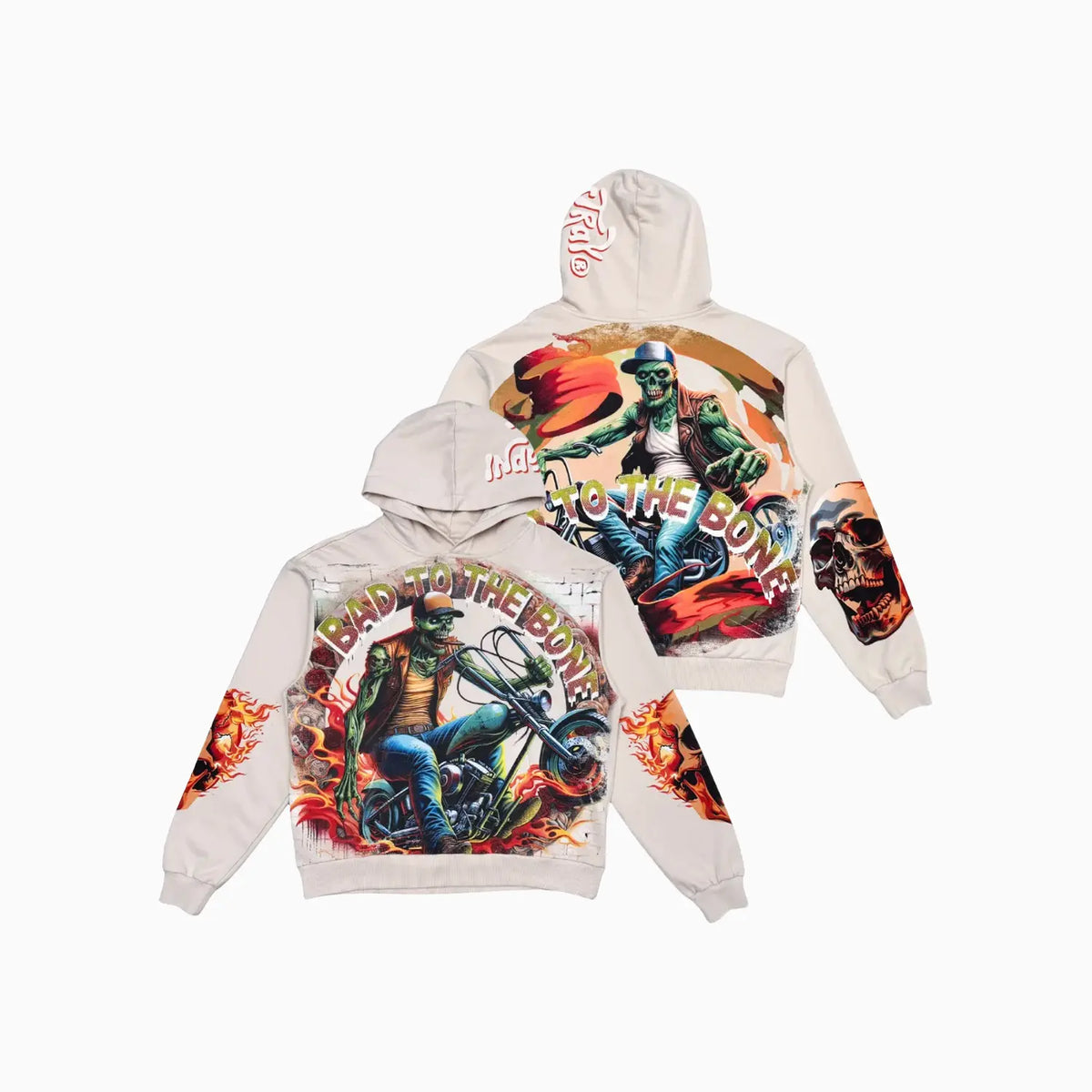 Sudadera con capucha y gráfico de motocicleta "Bad to the Bone" para hombre