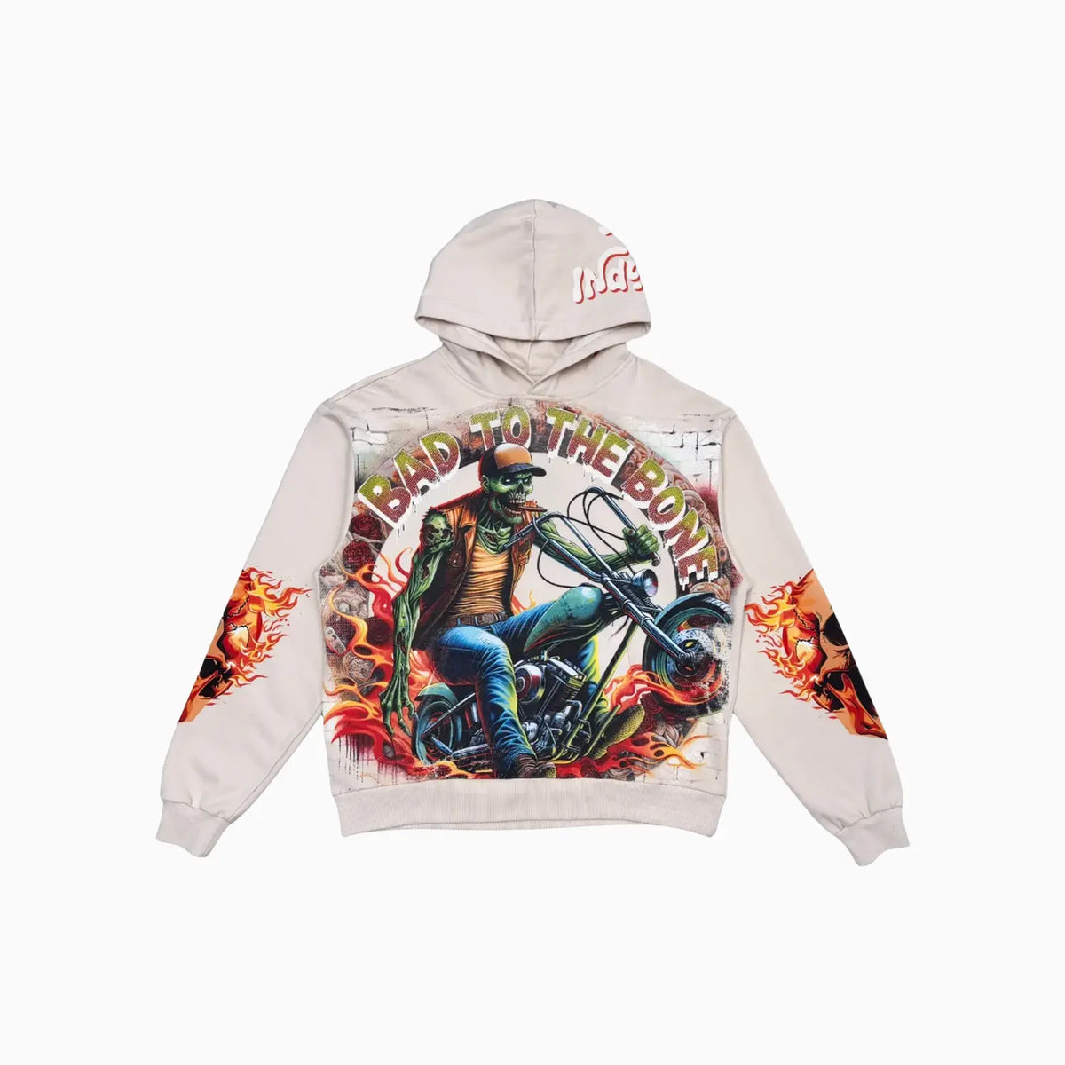 Sudadera con capucha y gráfico de motocicleta "Bad to the Bone" para hombre