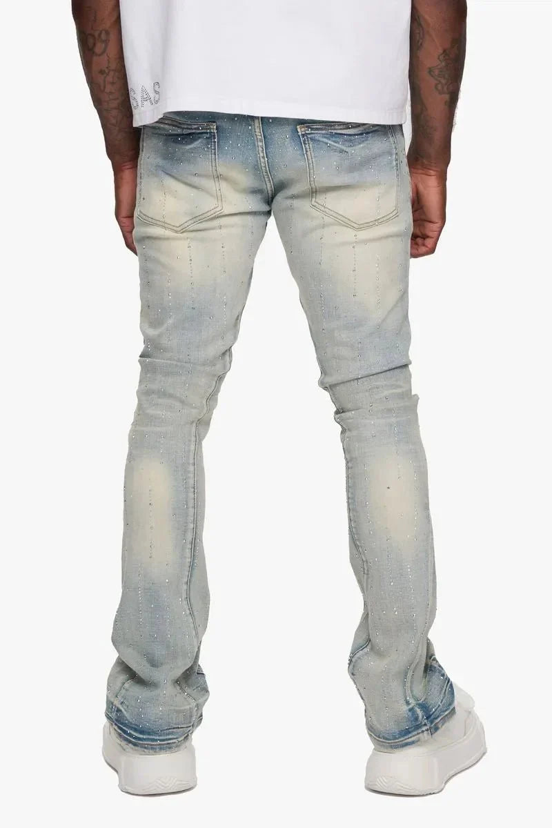 Pantalón ajustado de mezclilla apilada para hombre
