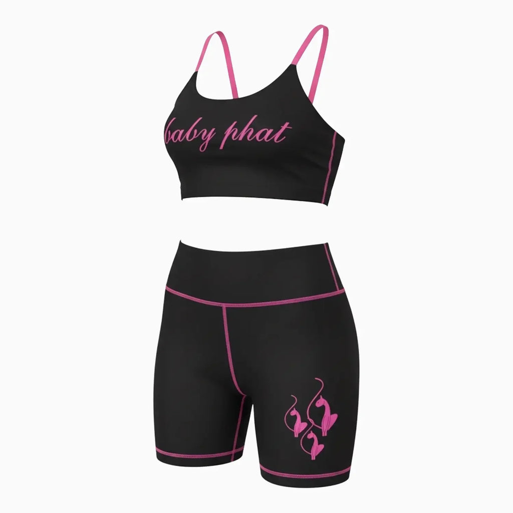 Women's Script Logo Racerback Sports Bra & Biker Shorts Outfit