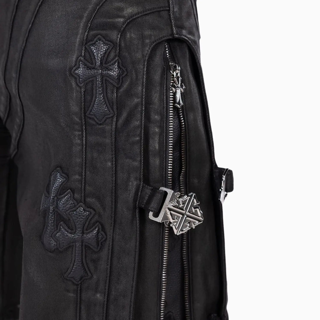 Men's All Black Cross Buckle Shorts