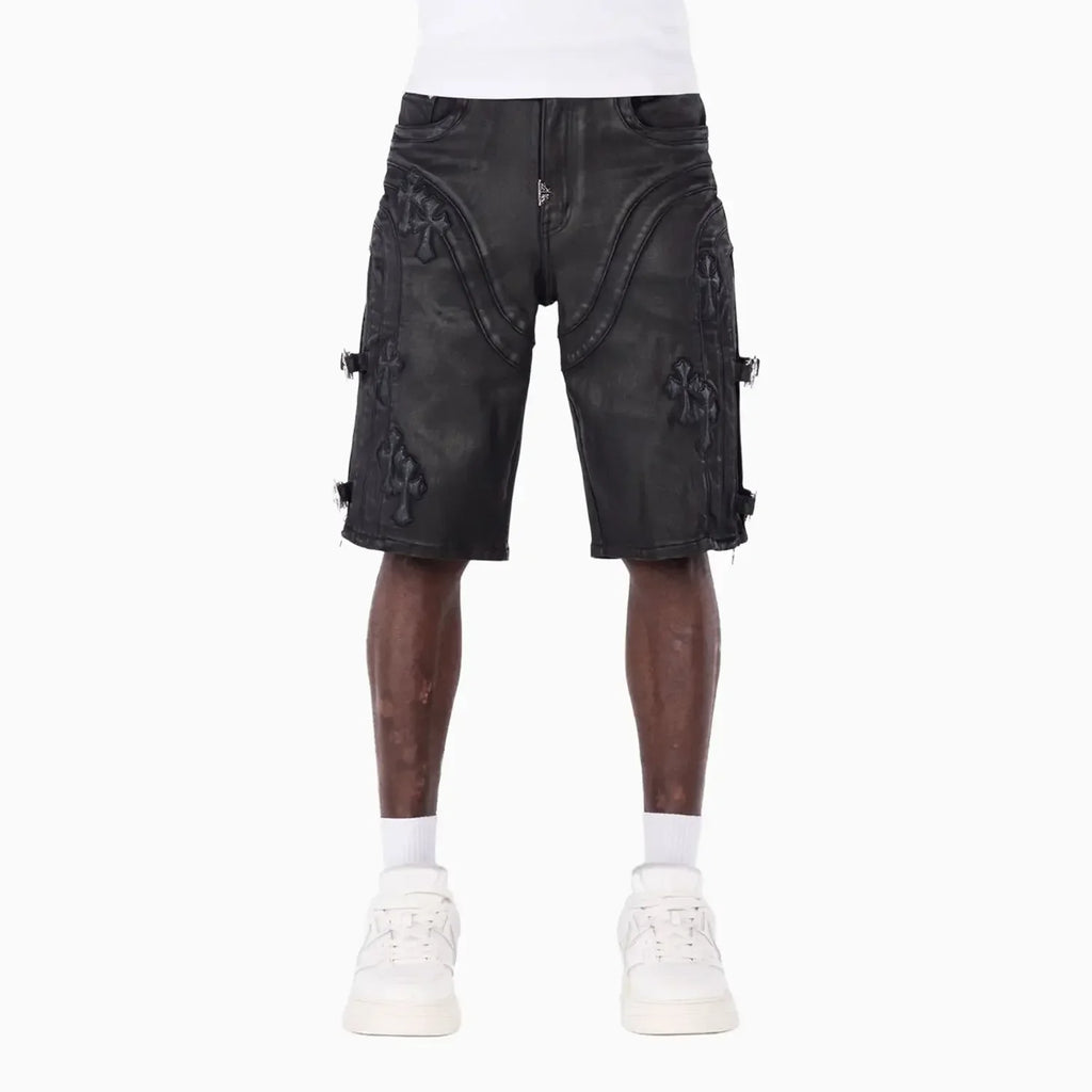 Men's All Black Cross Buckle Shorts