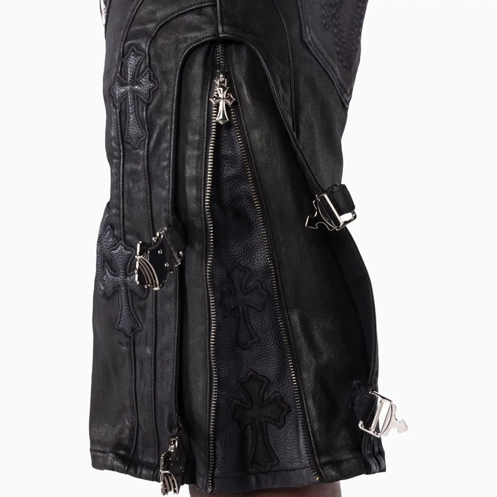 Men's All Black Cross Buckle Shorts