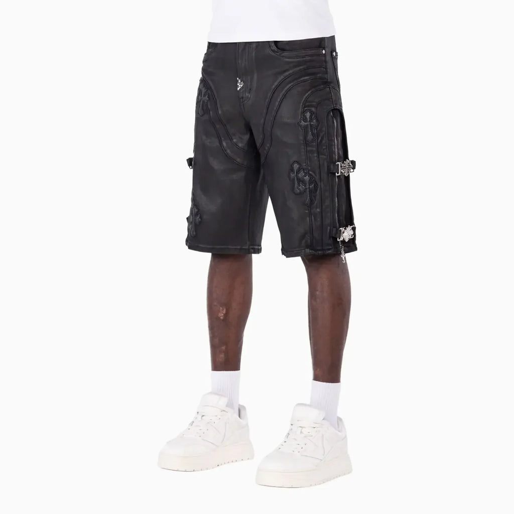 Men's All Black Cross Buckle Shorts