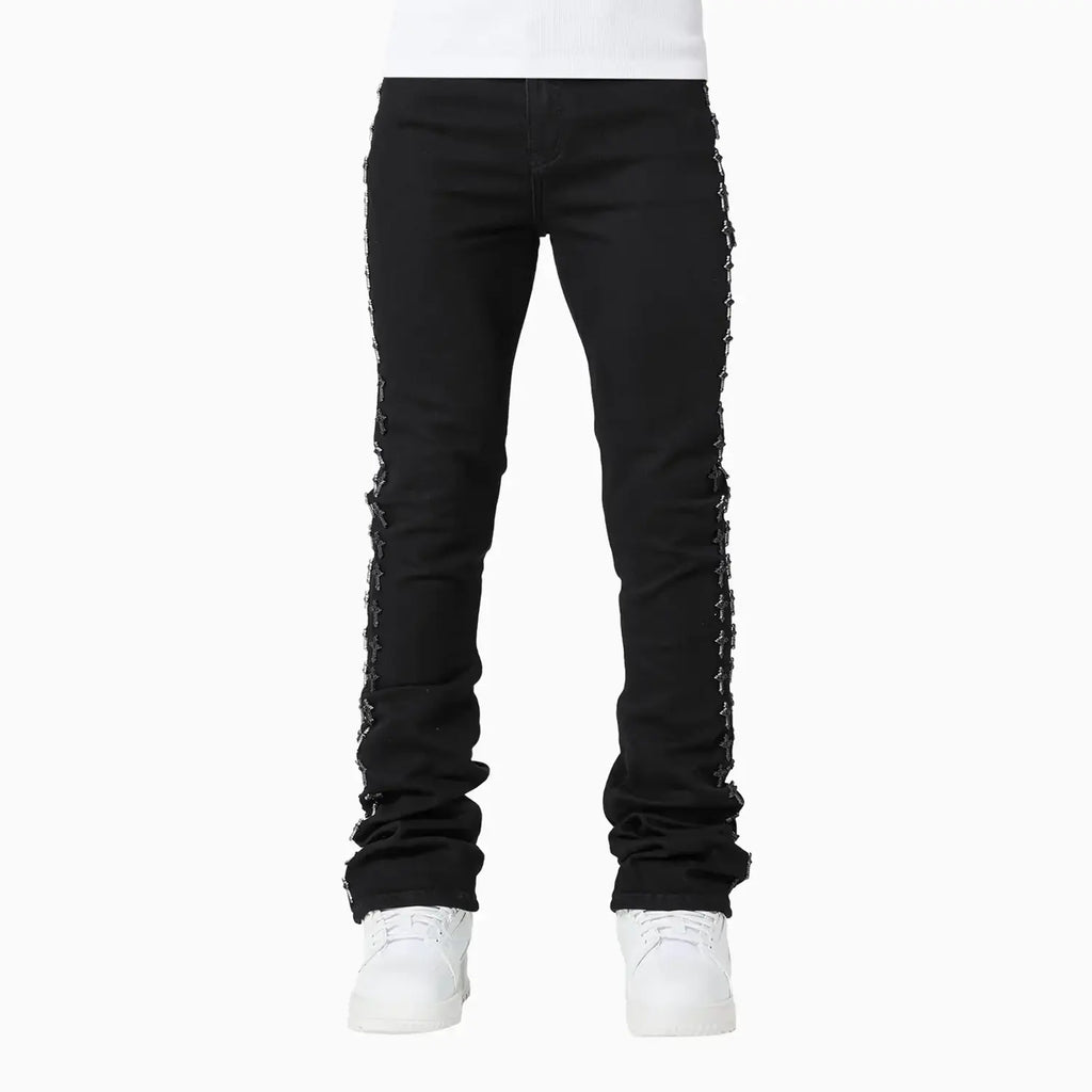 Men's All Black Crosses Embellished Denim Pant