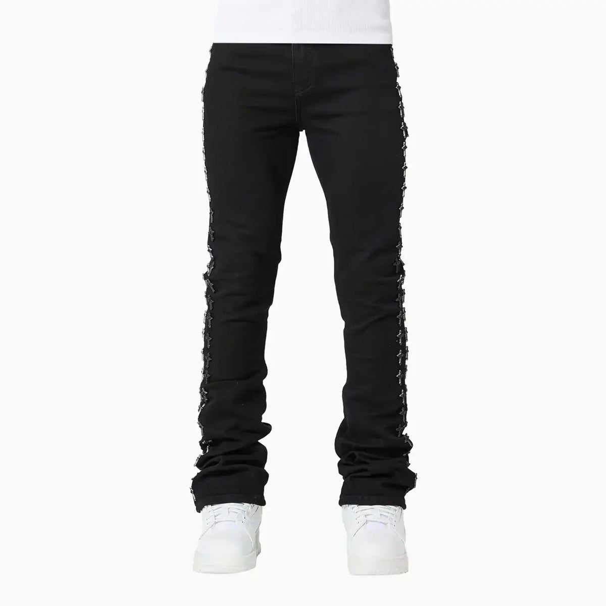 Men's All Black Crosses Embellished Denim Pant
