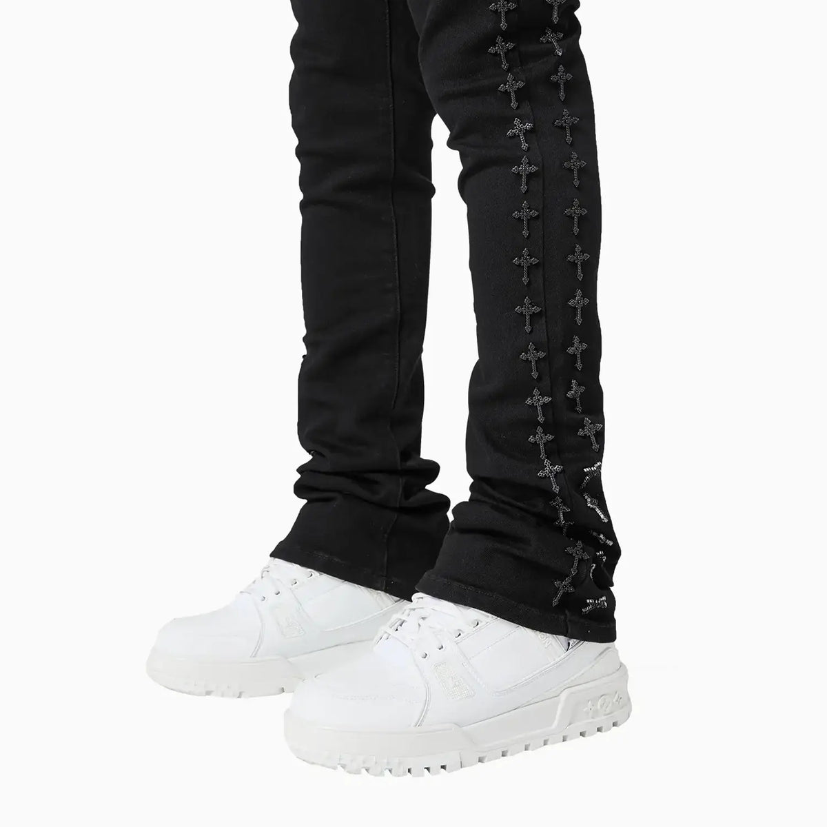 Men's All Black Crosses Embellished Denim Pant