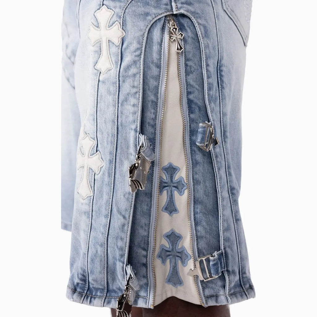 Men's Aqua Blue Cross Buckle Shorts