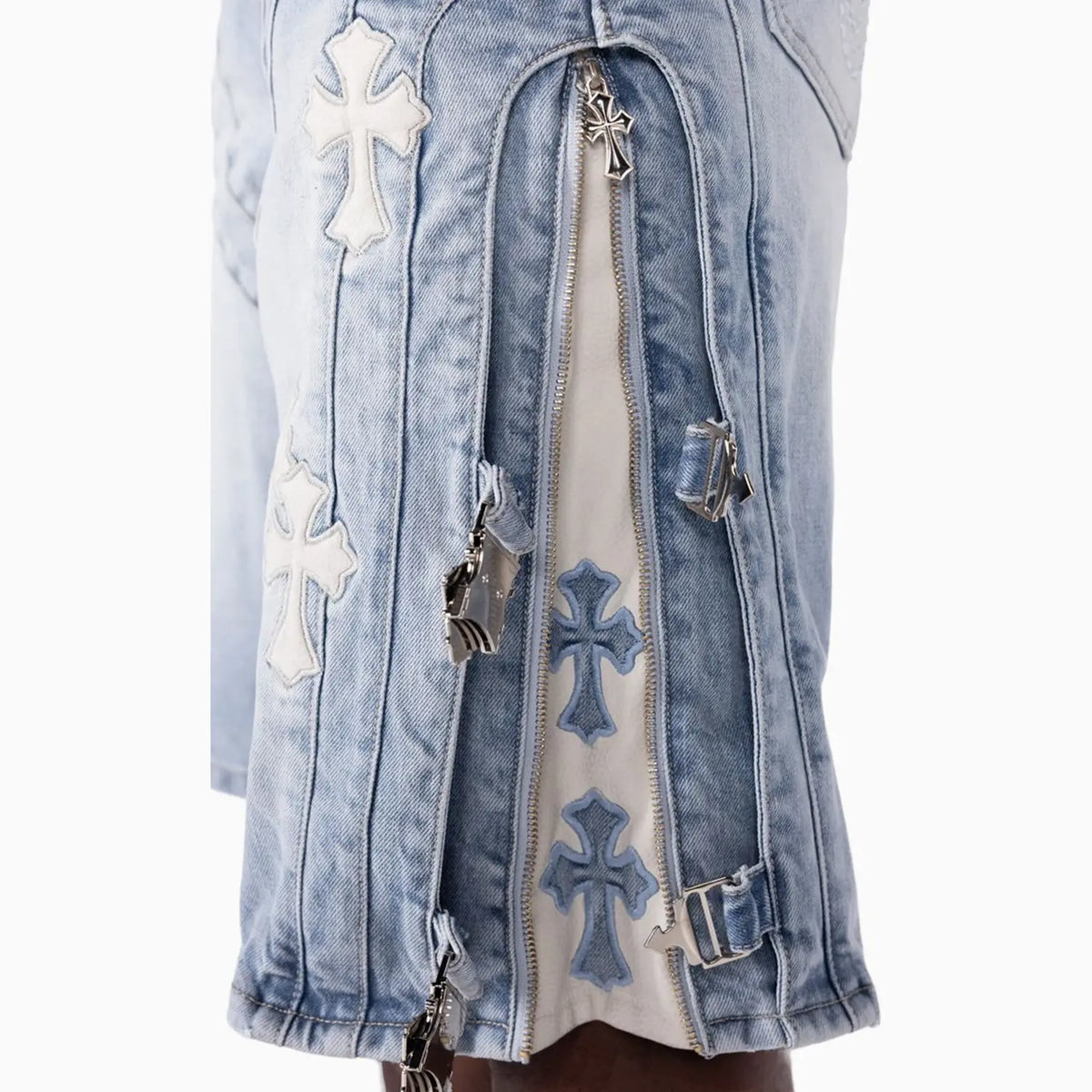 Men's Aqua Blue Cross Buckle Shorts