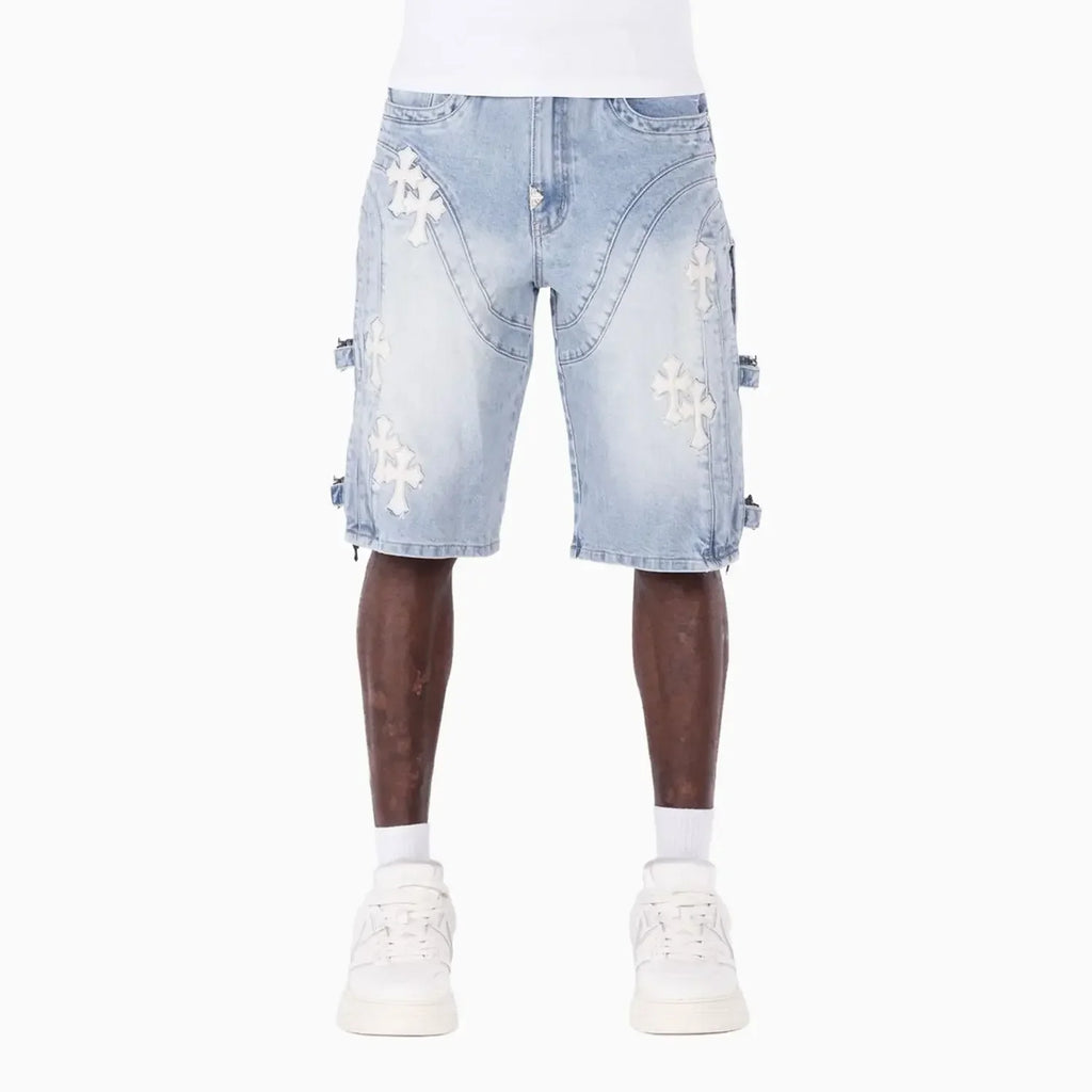 Men's Aqua Blue Cross Buckle Shorts