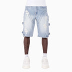 Men's Aqua Blue Cross Buckle Shorts