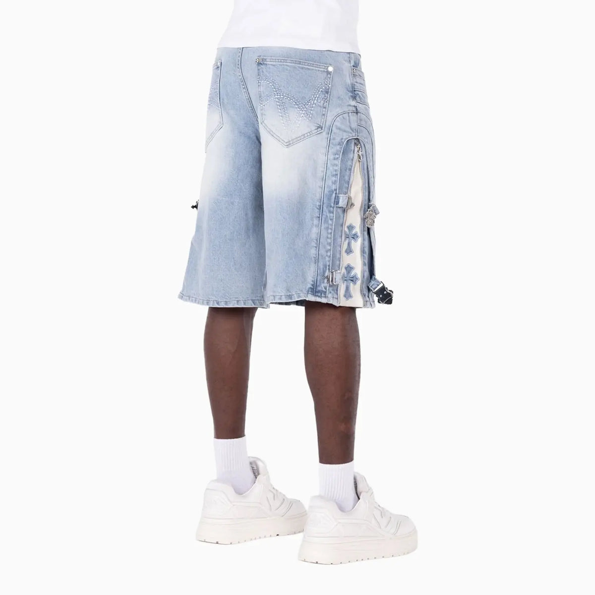 Men's Aqua Blue Cross Buckle Shorts
