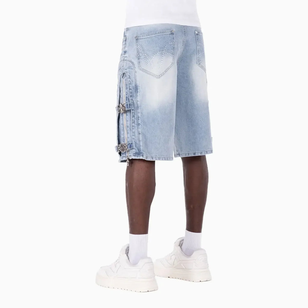 Men's Aqua Blue Cross Buckle Shorts