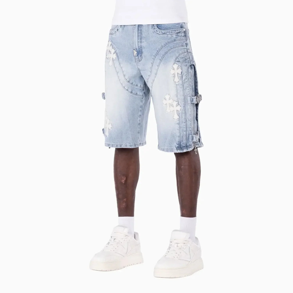 Men's Aqua Blue Cross Buckle Shorts