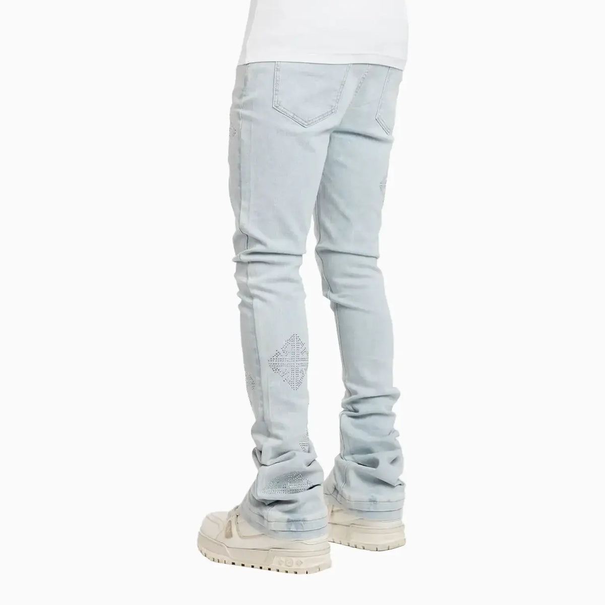 Men's Aqua Blue Icon Embellished Denim Pant