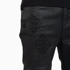 Pantalón de mezclilla negro para hombre con adornos de Icon