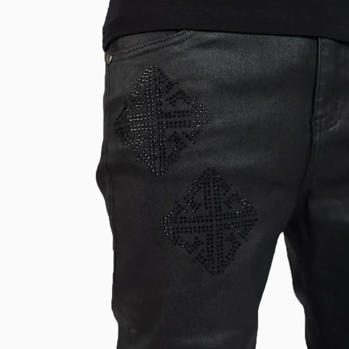 Pantalón de mezclilla negro para hombre con adornos de Icon