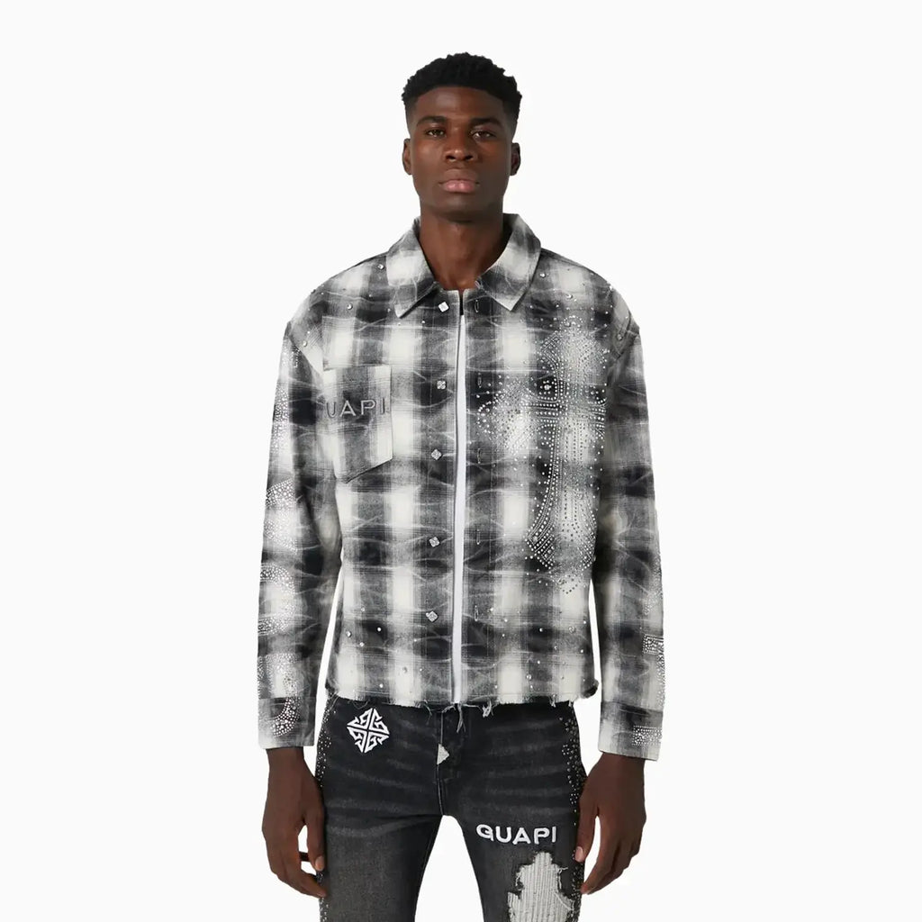 Camisa de franela cruzada gris nube para hombre