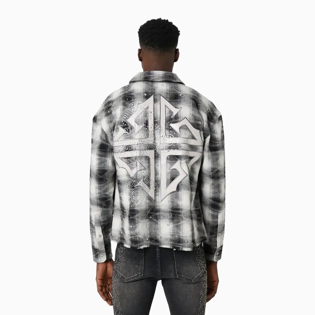Camisa de franela cruzada gris nube para hombre