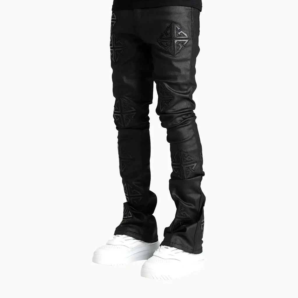 Pantalones de mezclilla apilados Obsidian Black Icon para hombre