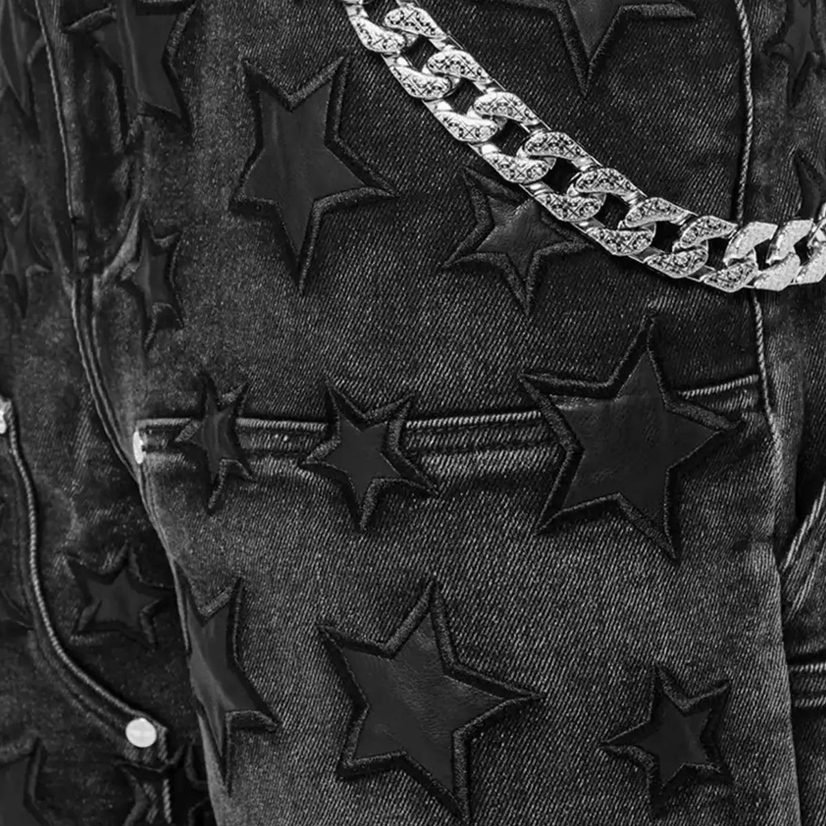 Men's Obsidian Black Stars Denim Shorts