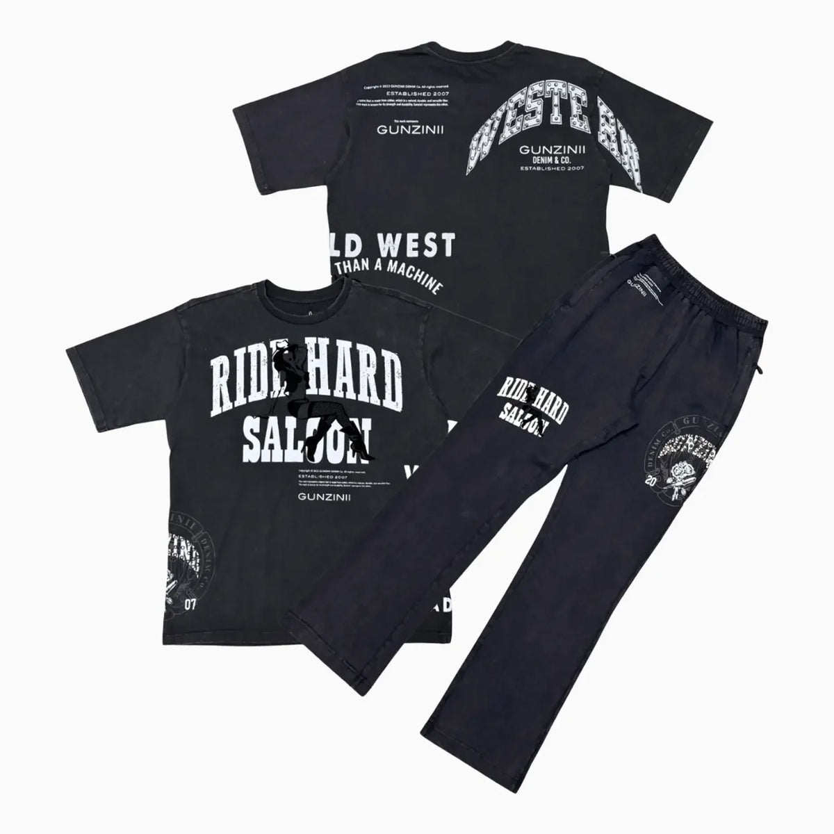 Men's Ride Hard Washed Black Graphic Jogger Set