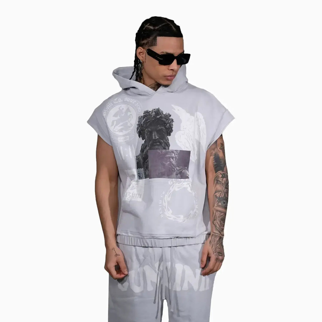 Conjunto de sudadera sin mangas y pantalones cortos para hombre