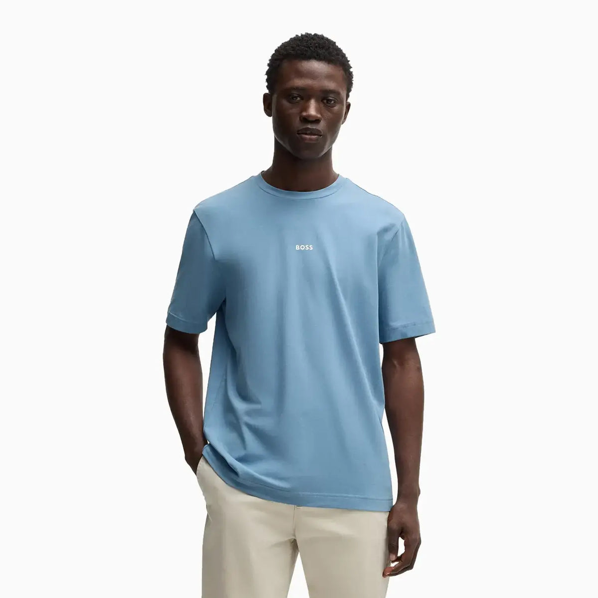 Camiseta de hombre de ajuste relajado en algodón elástico con estampado del logotipo