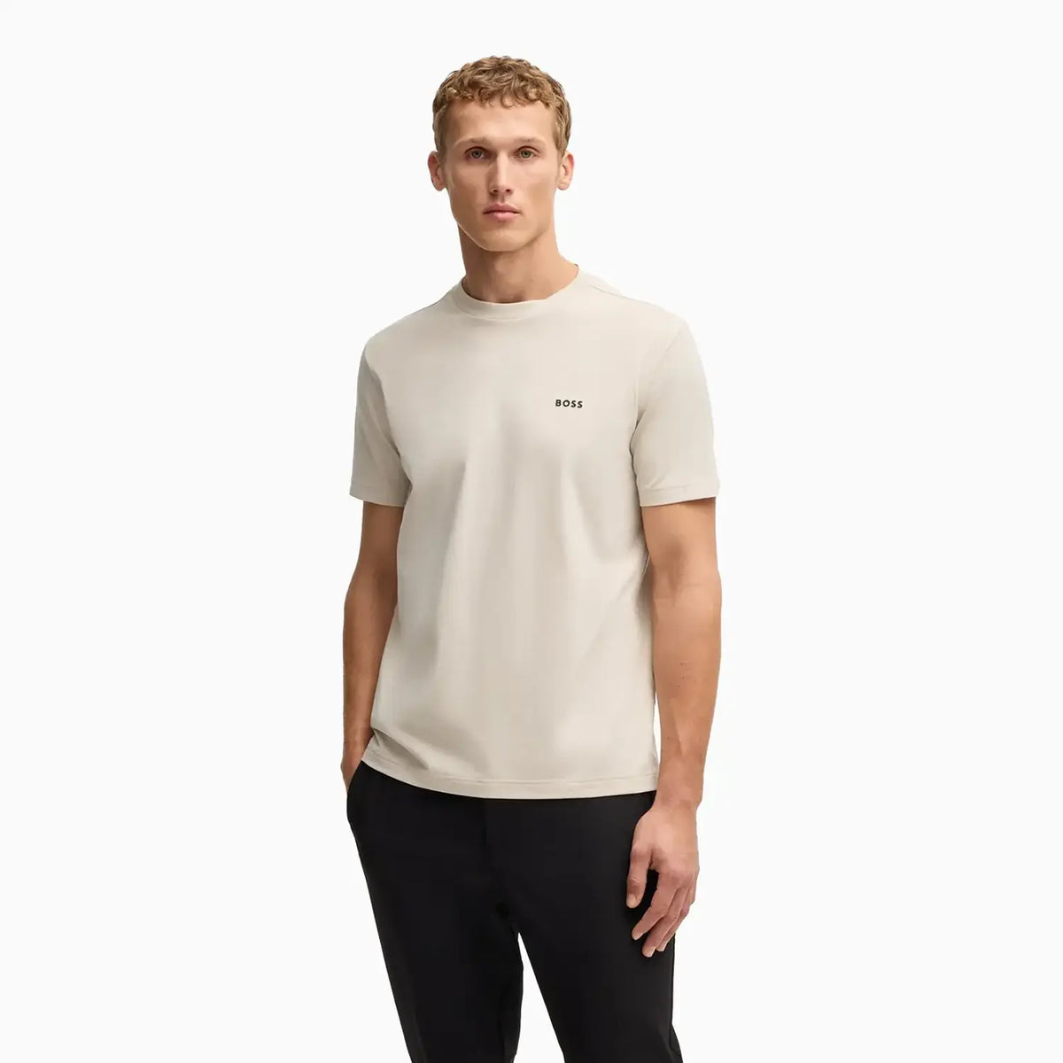 Camiseta de hombre de algodón elástico de corte regular con logo en contraste