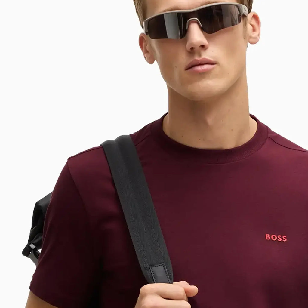 Camiseta de hombre de algodón elástico de corte regular con logo en contraste