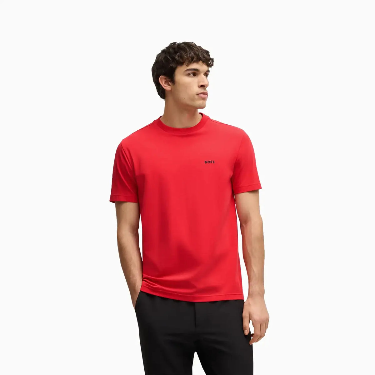 Camiseta de hombre de algodón elástico de corte regular con logo en contraste
