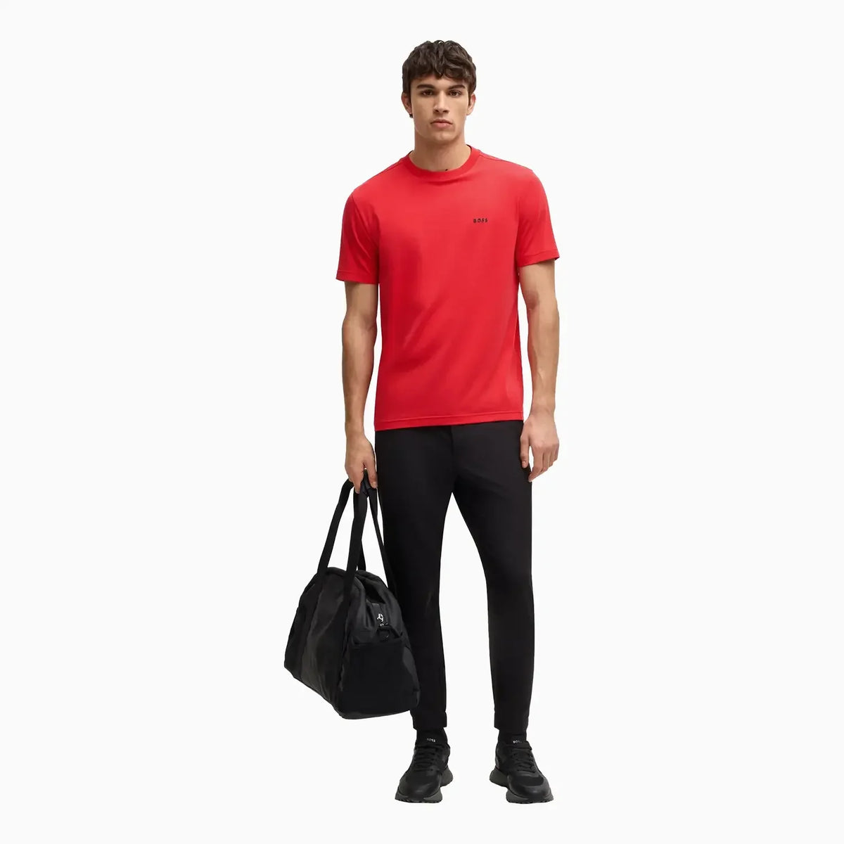 Camiseta de hombre de algodón elástico de corte regular con logo en contraste