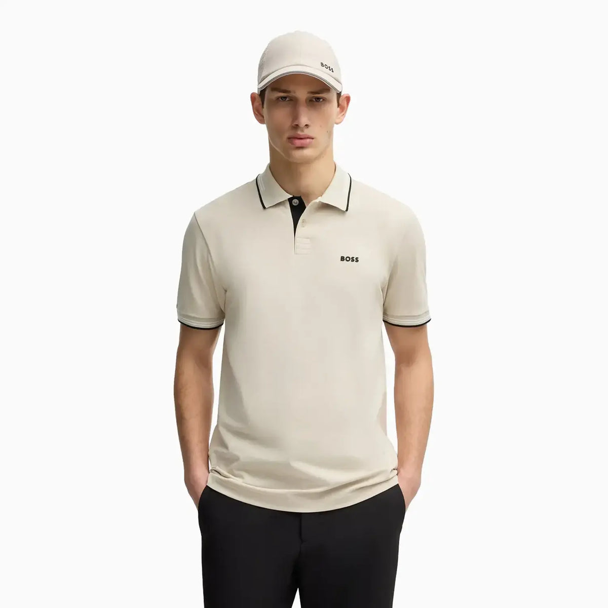 Polo elástico de algodón de corte slim para hombre con logo